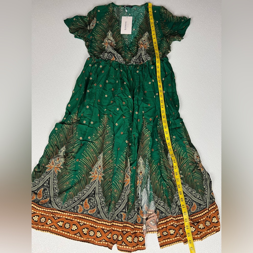 Bloomchic Bandana Pocket Button Wrap Split Midi Dress Size 10 Green NWT - Picture 8 of 12